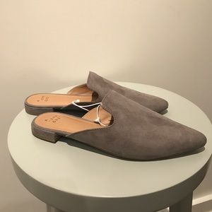 NEW Suede Pointed Toe Backless Mules in Dark Grey